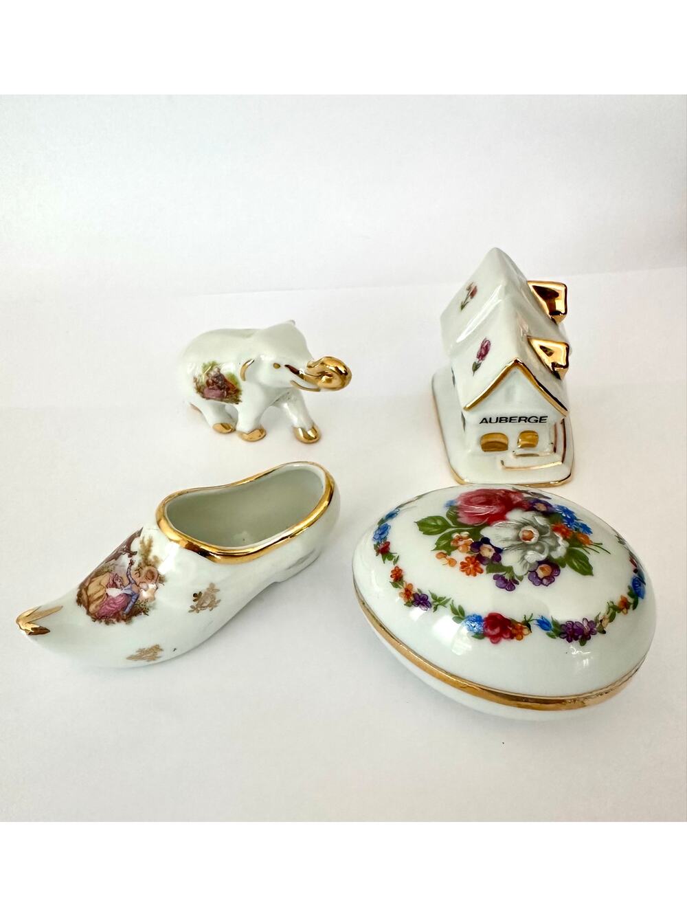 Vintage Limoges French Porcelain Miniatures Lot 4 Elephant Shoe Auberge Egg box